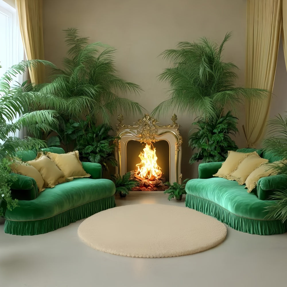 Vintage Backdrops Cozy Room Fireplace Plants Backdrop CSH4-410
