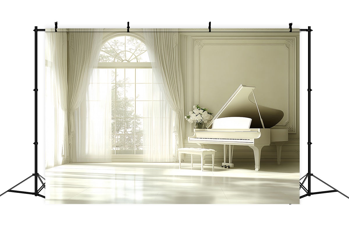 Vintage Photo Backdrop White Piano Elegant Room Backdrop CSH4-414