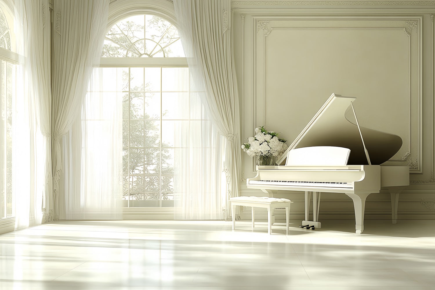 Vintage Photo Backdrop White Piano Elegant Room Backdrop CSH4-414