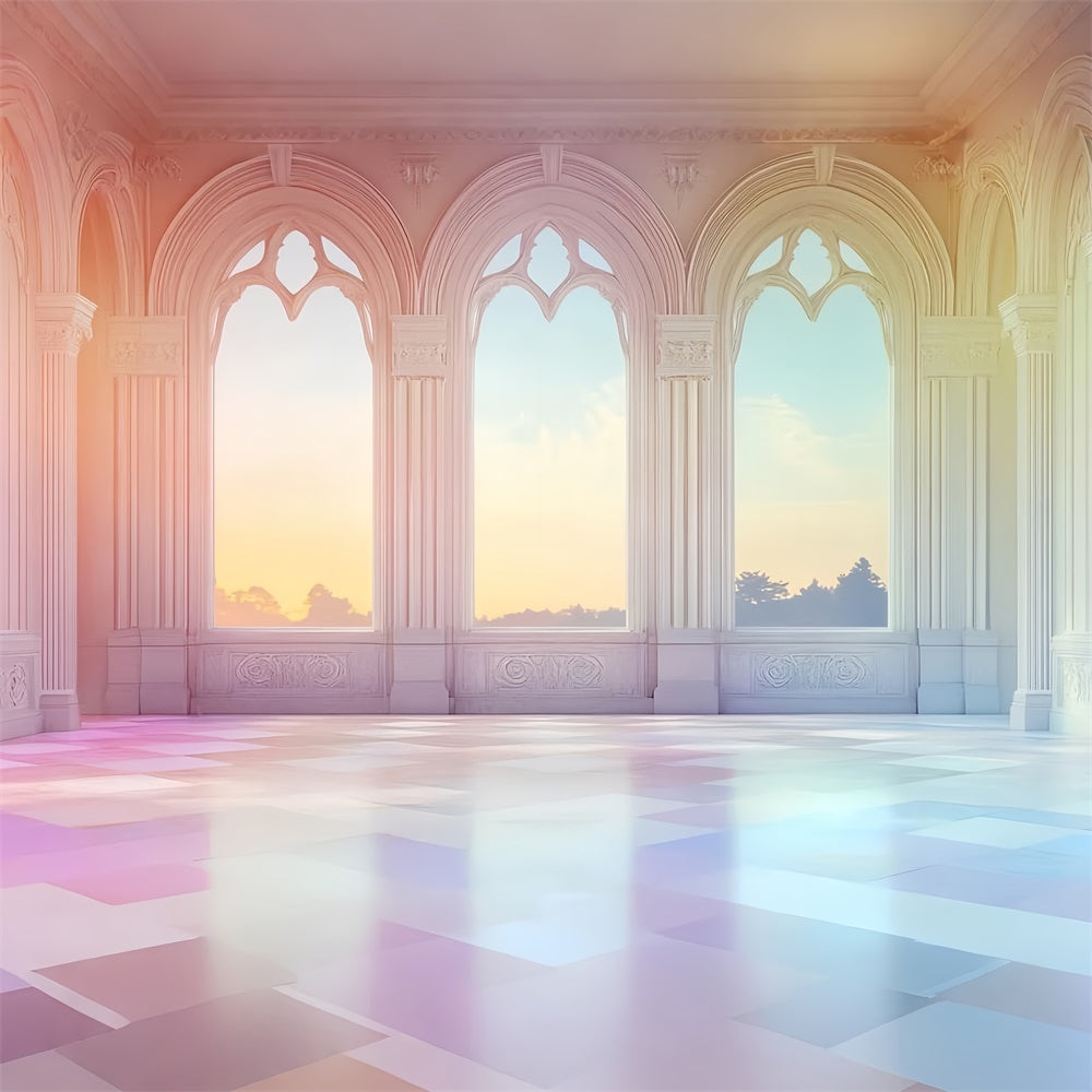 Architecture Backdrop Dreamy Sunset Palace Window Backdrop CSH4-418
