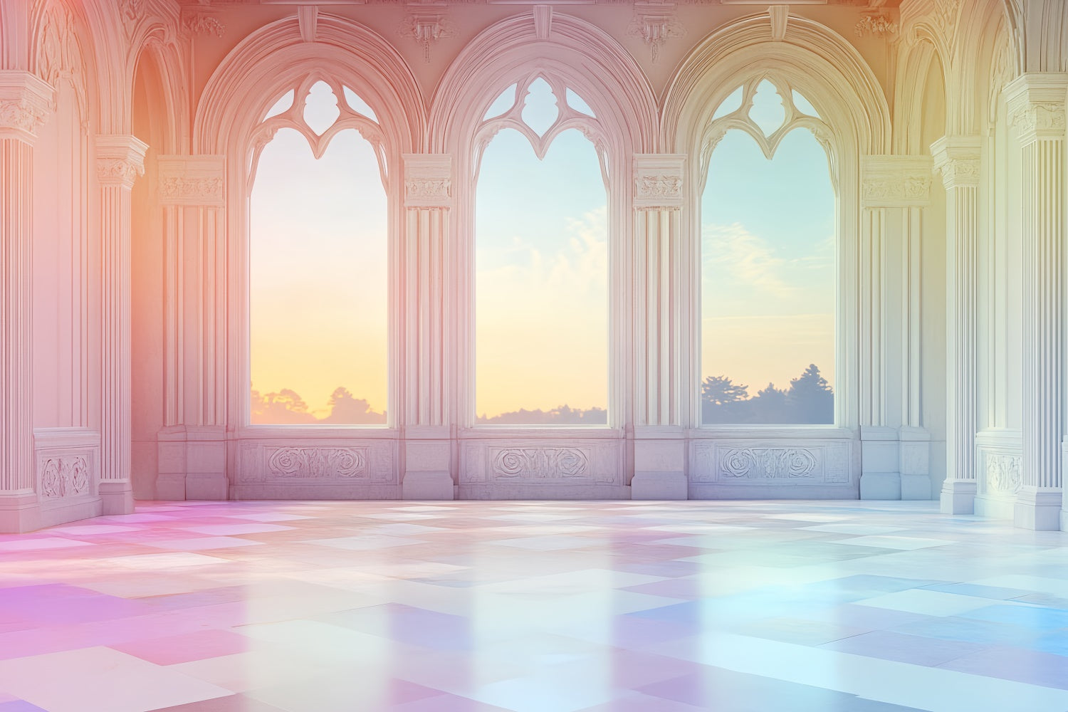 Architecture Backdrop Dreamy Sunset Palace Window Backdrop CSH4-418