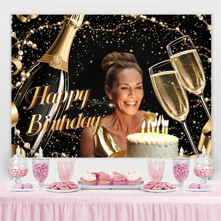 Customized Birthday Backdrop Elegant Sparkle Champagne Backdrop CSH4-46