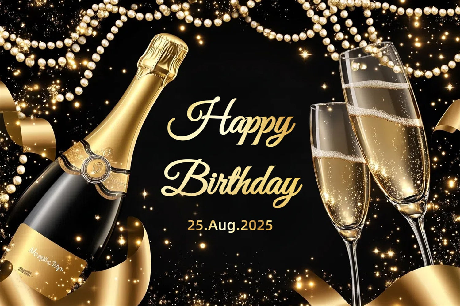 Customized Birthday Backdrop Champagne Glass Pearl Garland Backdrop CSH4-47