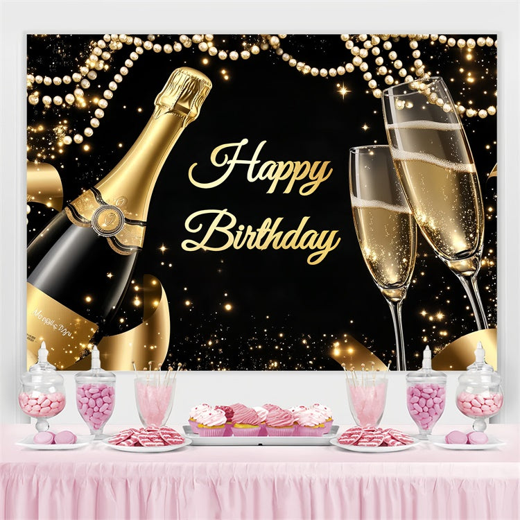 Customized Birthday Backdrop Champagne Glass Pearl Garland Backdrop CSH4-47