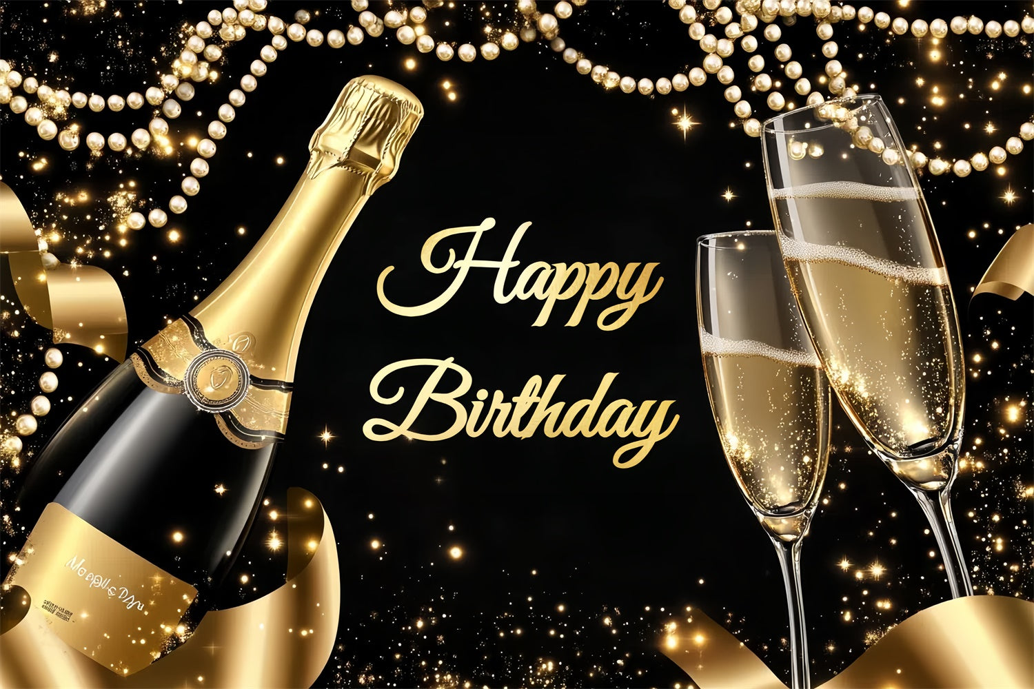 Customized Birthday Backdrop Champagne Glass Pearl Garland Backdrop CSH4-47