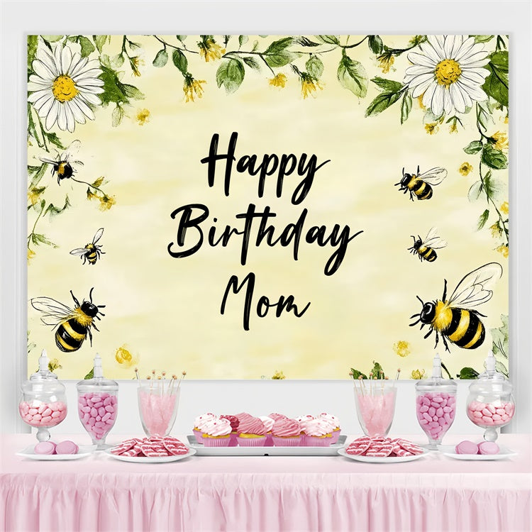 Personalized Birthday Backdrops Yellow Daisy Bee Floral Backdrop CSH4-49