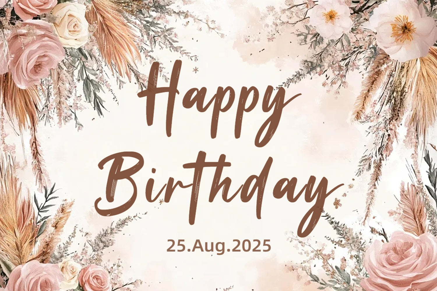 Birthday Backdrops Bohemian Pampas Rose Custom Backdrop CSH4-52