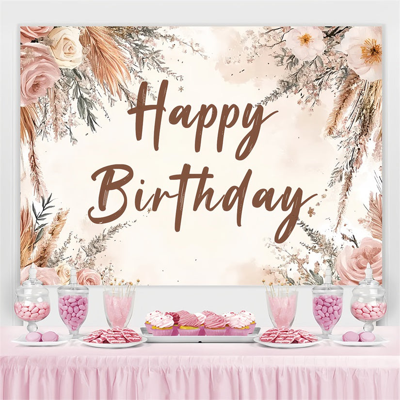 Birthday Backdrops Bohemian Pampas Rose Custom Backdrop CSH4-52