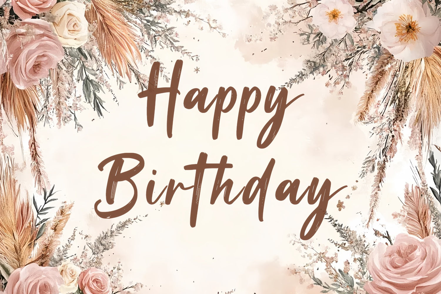 Birthday Backdrops Bohemian Pampas Rose Custom Backdrop CSH4-52
