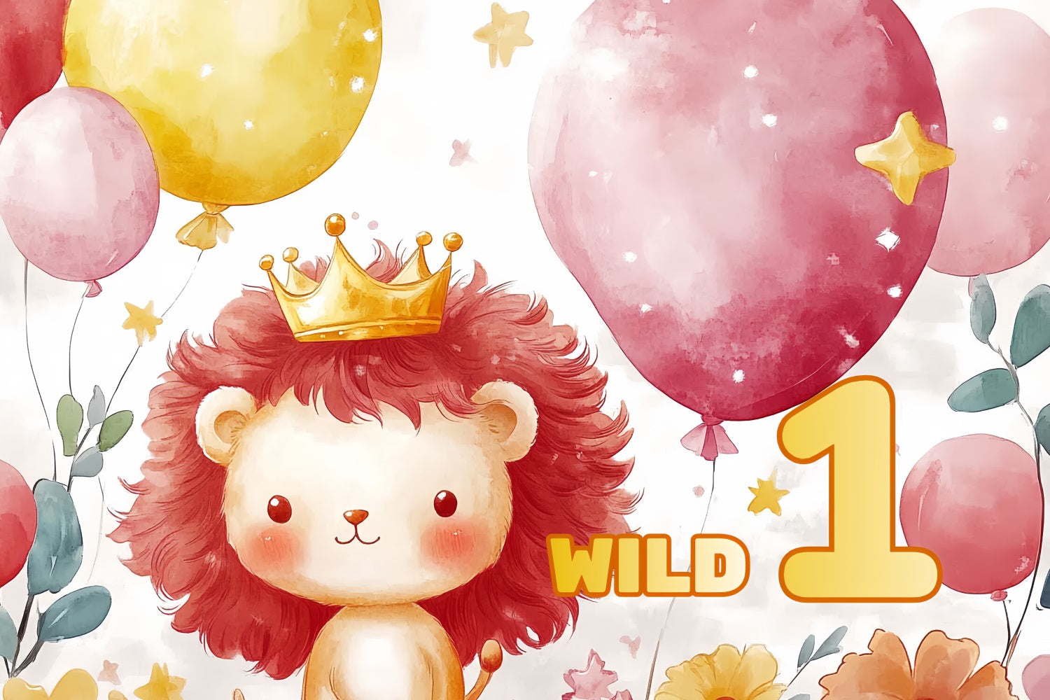 1st Birthday Backdrop Wild One Crown Lion Customized Backdrop CSH4-57