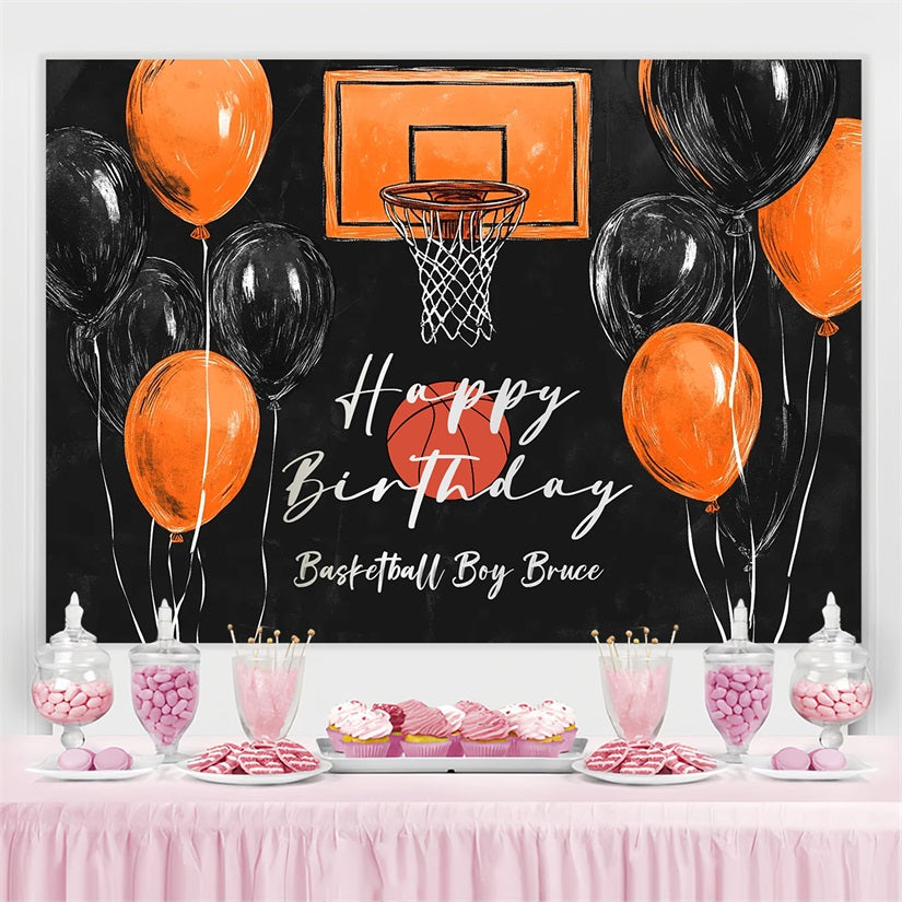 Custom Birthday Backdrop Hoop Balloons Basketball Backdrop CSH4-6