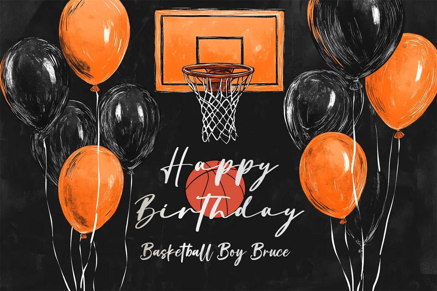 Custom Birthday Backdrop Hoop Balloons Basketball Backdrop CSH4-6