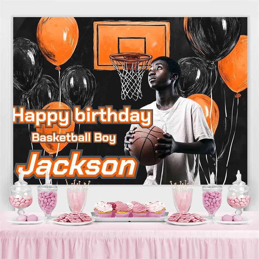 Personalized Backdrop For Birthday Basketball Hoop Balloons Backdrop CSH4-7