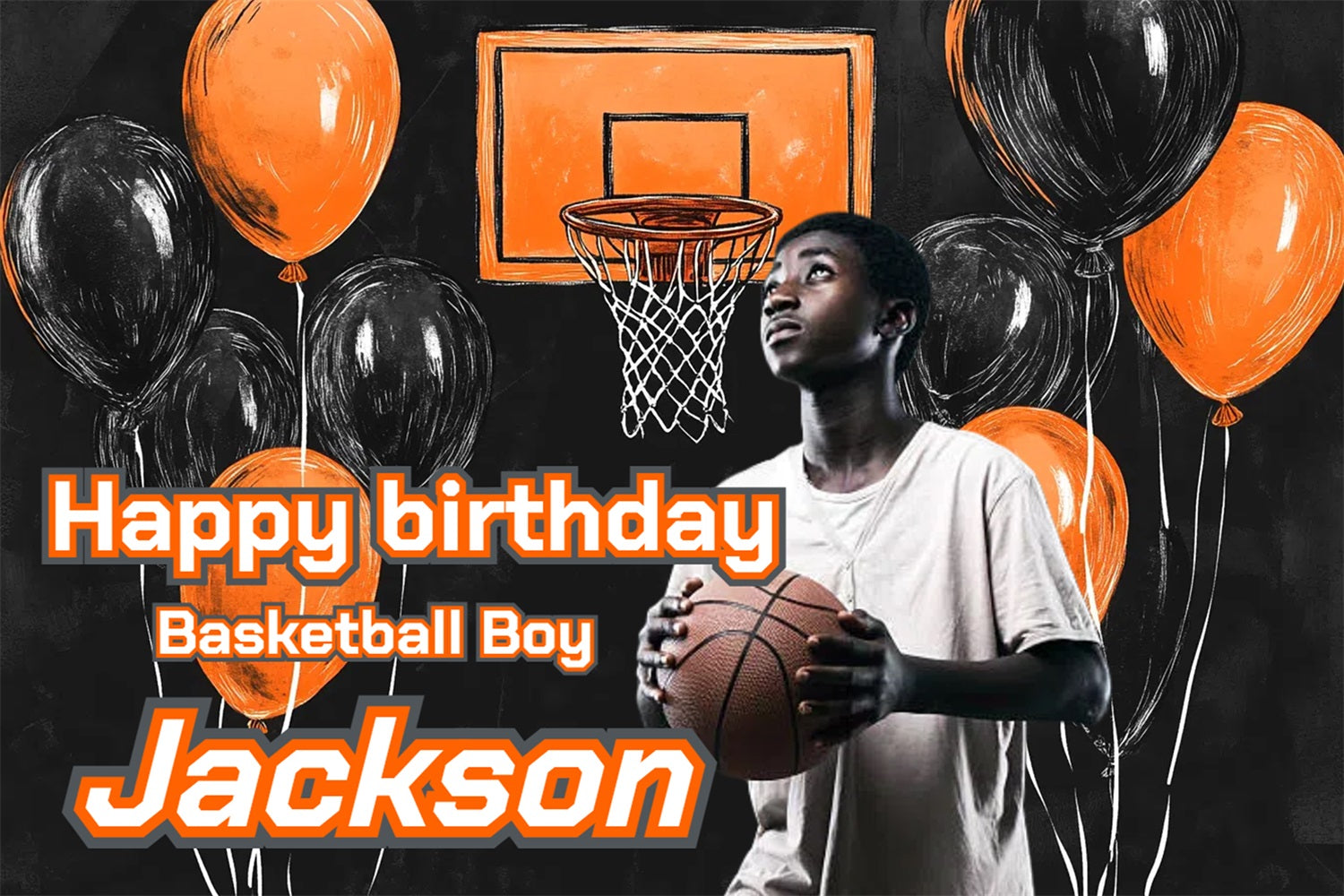 Personalized Backdrop For Birthday Basketball Hoop Balloons Backdrop CSH4-7