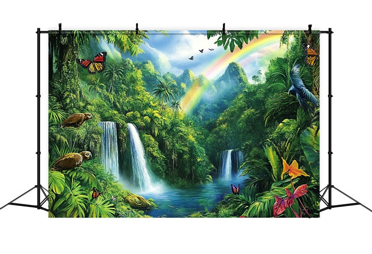Forest Backdrop Rainbow Jungle Waterfall Backdrop CSH4-71