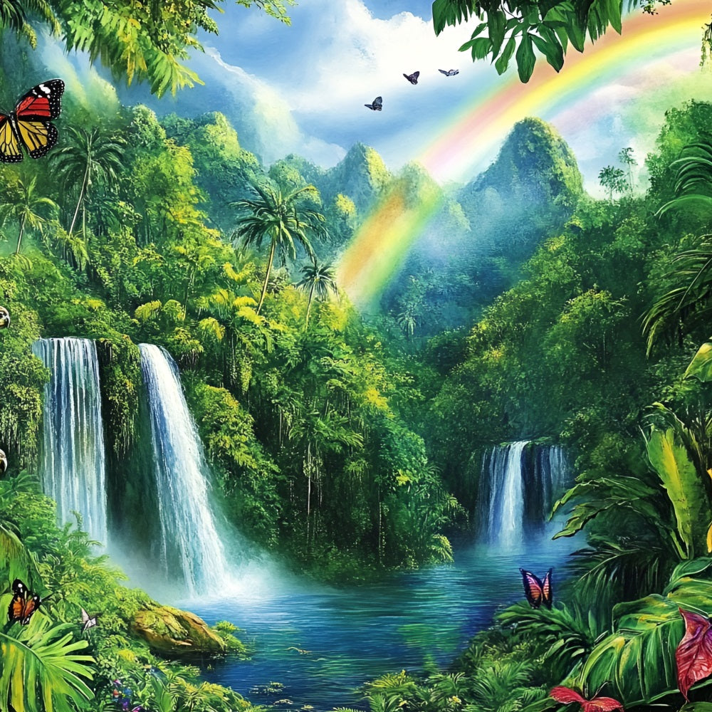 Forest Backdrop Rainbow Jungle Waterfall Backdrop CSH4-71