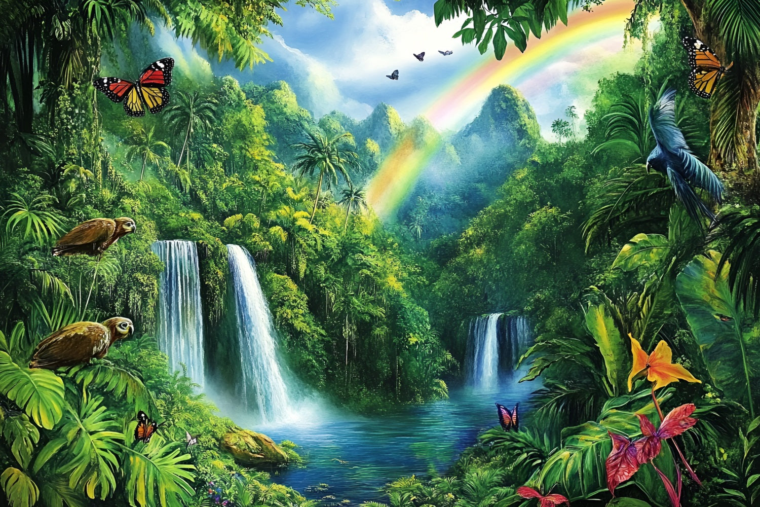 Forest Backdrop Rainbow Jungle Waterfall Backdrop CSH4-71