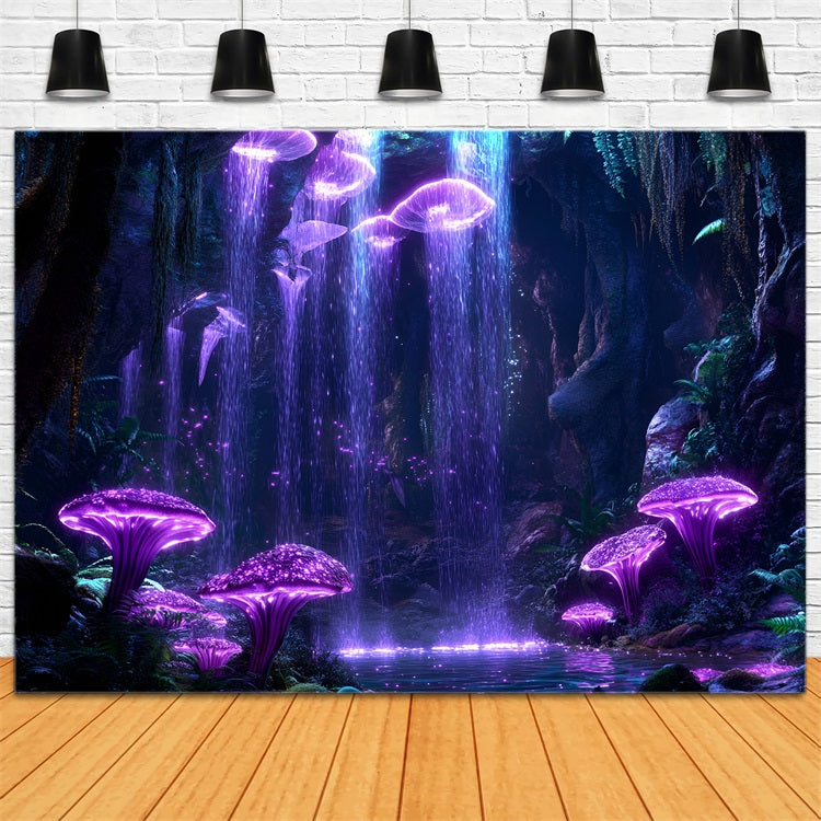 Backdrop Forest Glowing Mushroom Cave Waterfall Backdrop CSH4-76