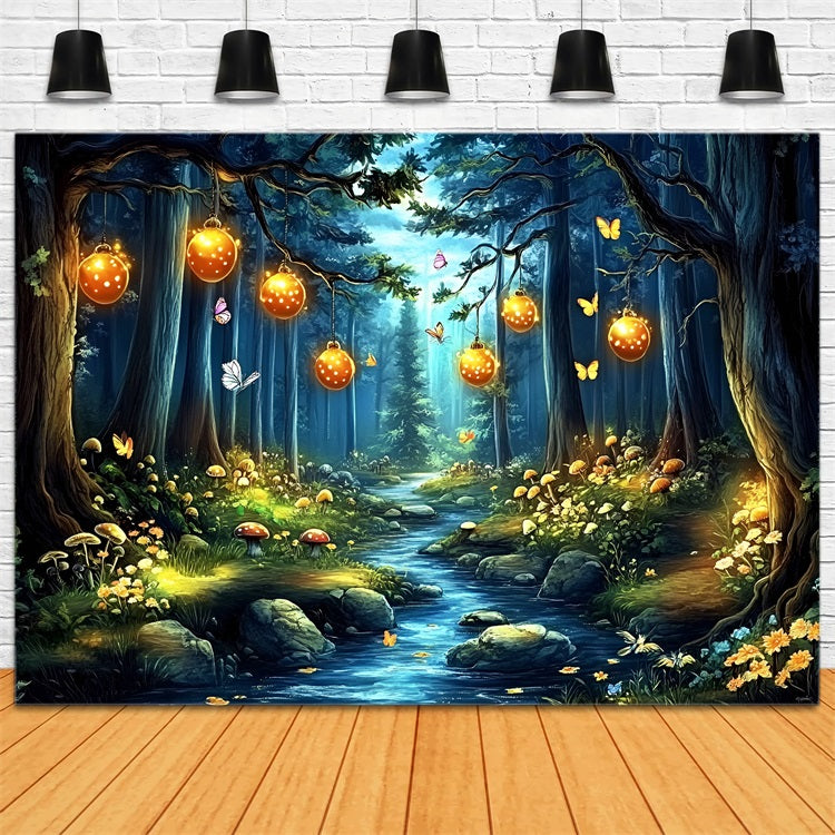 Enchanted Forest Backdrop Ideas Glowing Lantern Stream Backdrop CSH4-80