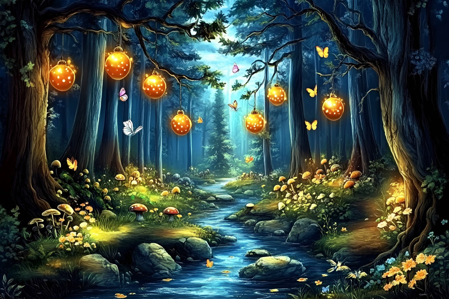 Enchanted Forest Backdrop Ideas Glowing Lantern Stream Backdrop CSH4-80