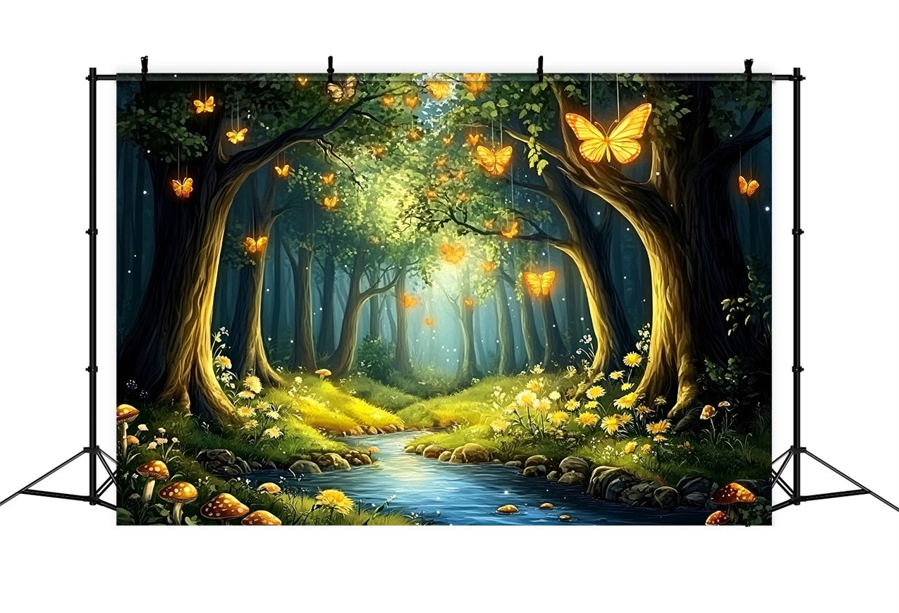 Forest Backdrops For Photography Golden Butterflies Morning Backdrop CSH4-81