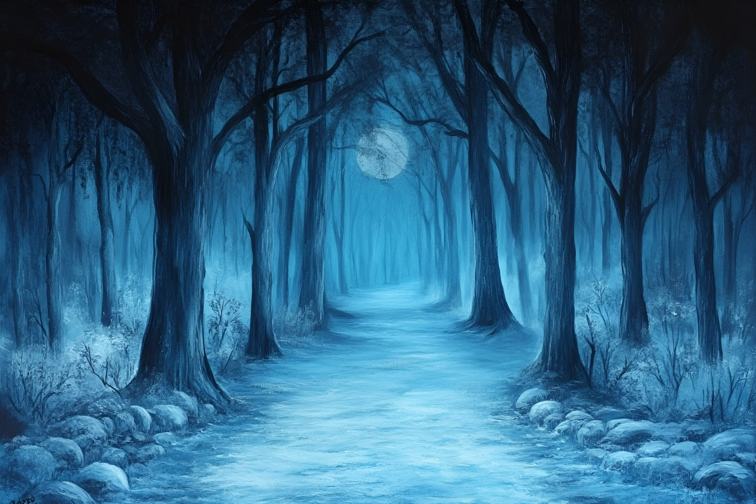 Woodland Backdrops Midnight Moonlit Forest Trail Backdrop CSH4-88