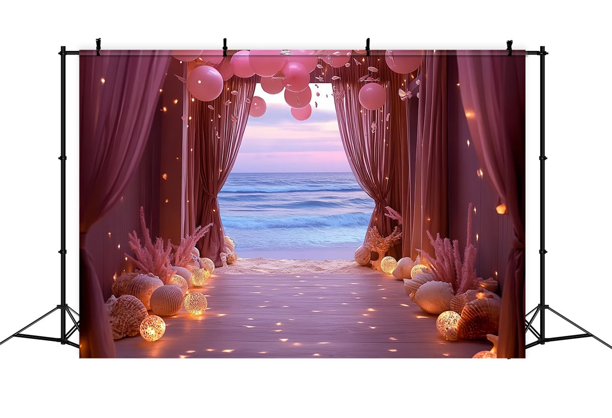 Summer Backdrops Pink Balloon Shell Ocean Backdrop CSH5-103