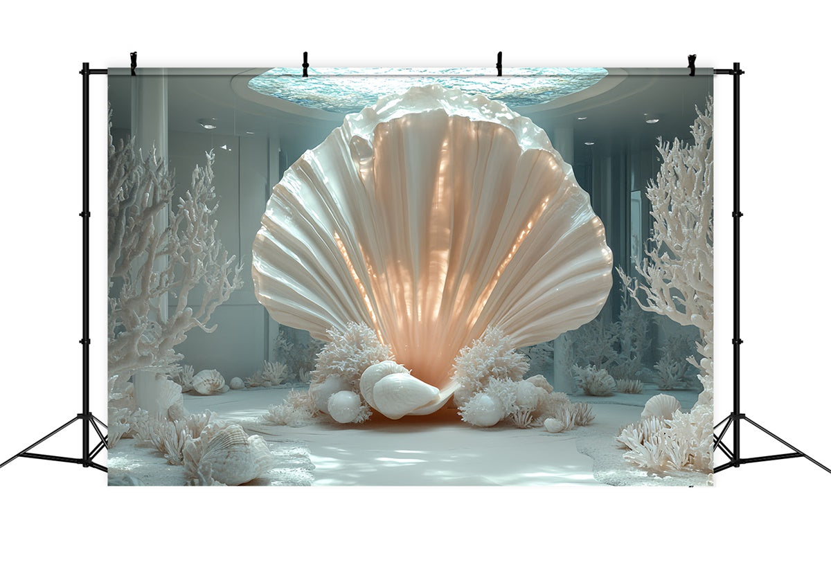 Summer Backdrops Ivory Shell Dreams Coral Backdrop CSH5-107