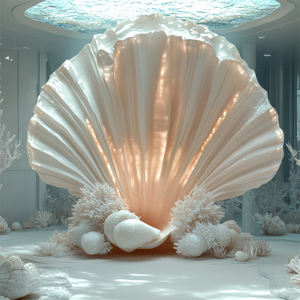 Summer Backdrops Ivory Shell Dreams Coral Backdrop CSH5-107