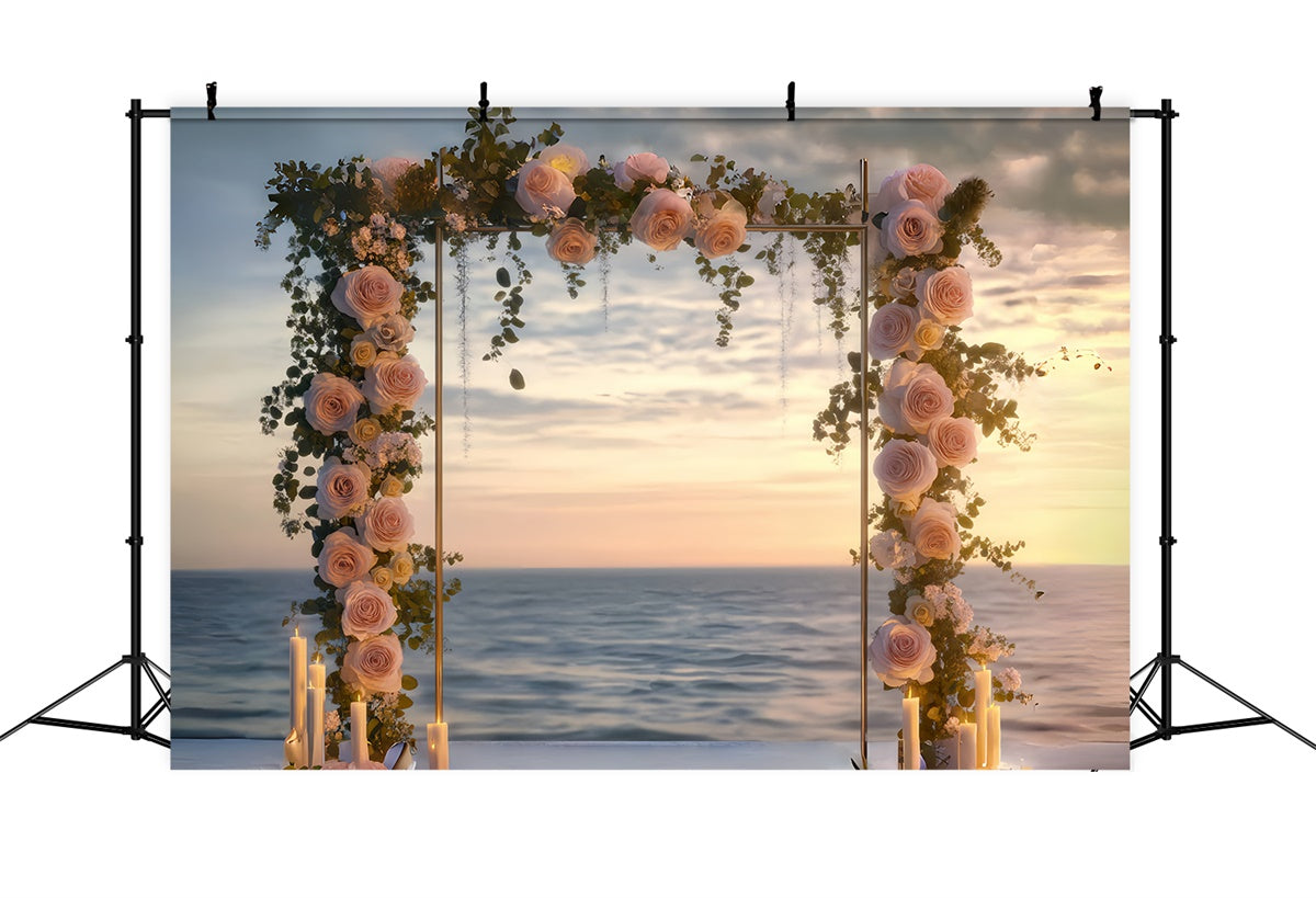 Beach Photo Backdrop Sunset Floral Arch Summer Backdrop CSH5-109