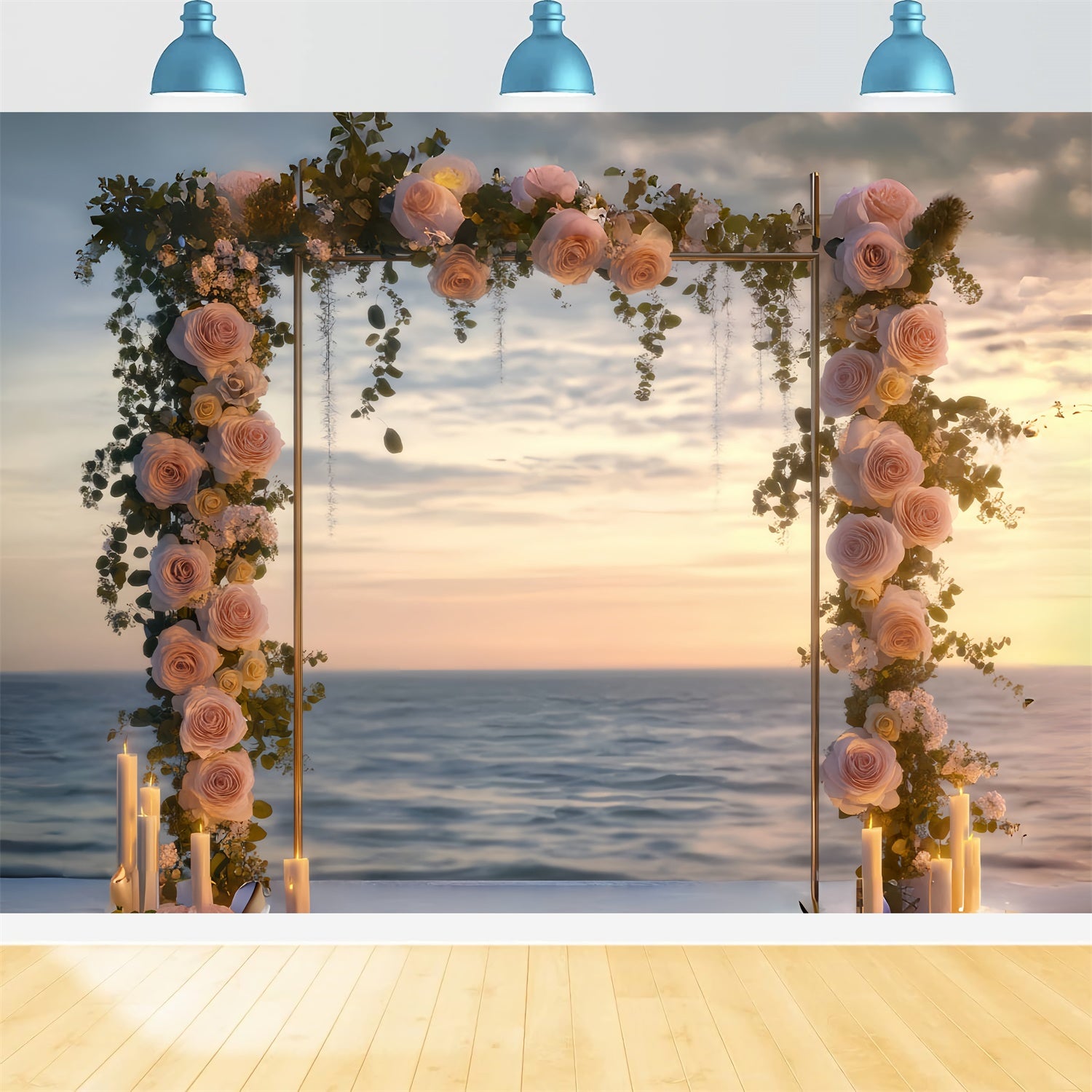 Beach Photo Backdrop Sunset Floral Arch Summer Backdrop CSH5-109