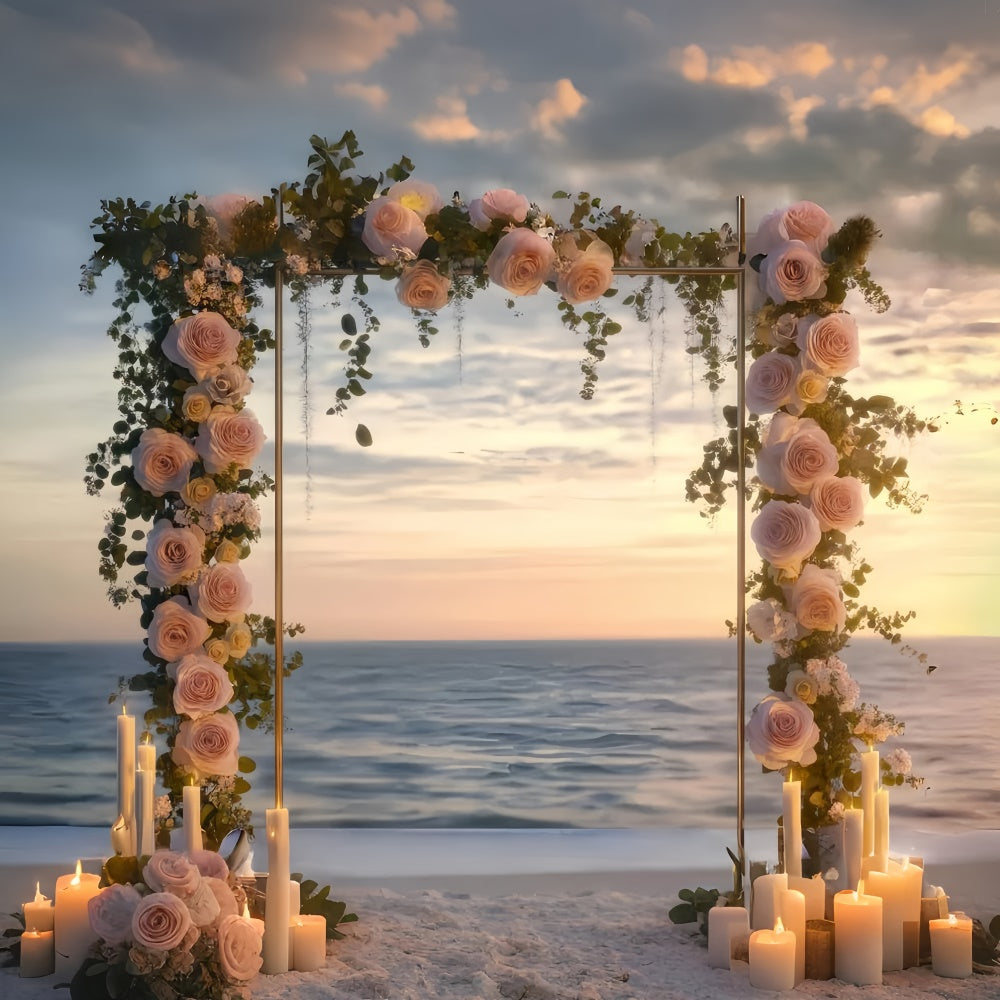Beach Photo Backdrop Sunset Floral Arch Summer Backdrop CSH5-109
