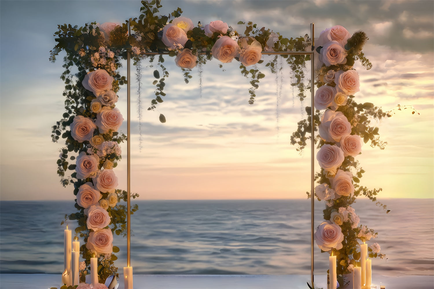 Beach Photo Backdrop Sunset Floral Arch Summer Backdrop CSH5-109
