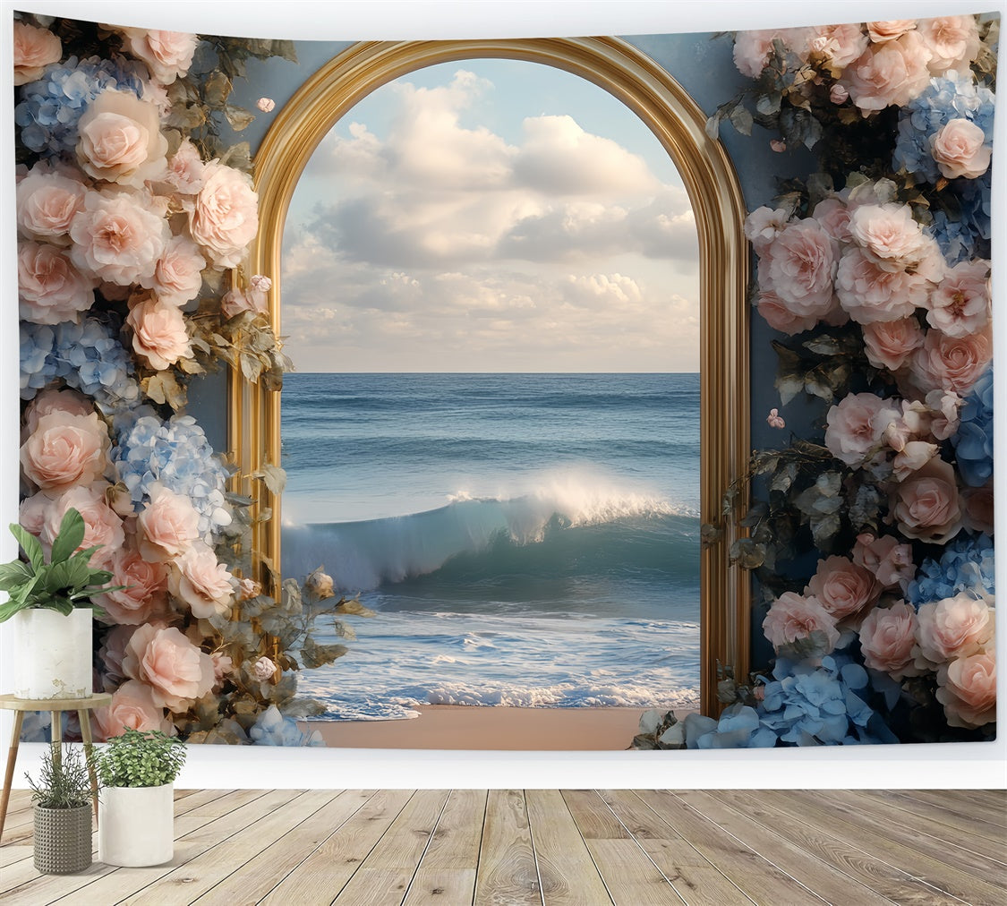 Beach Backdrops Golden Arch Floral Summer Backdrop CSH5-111