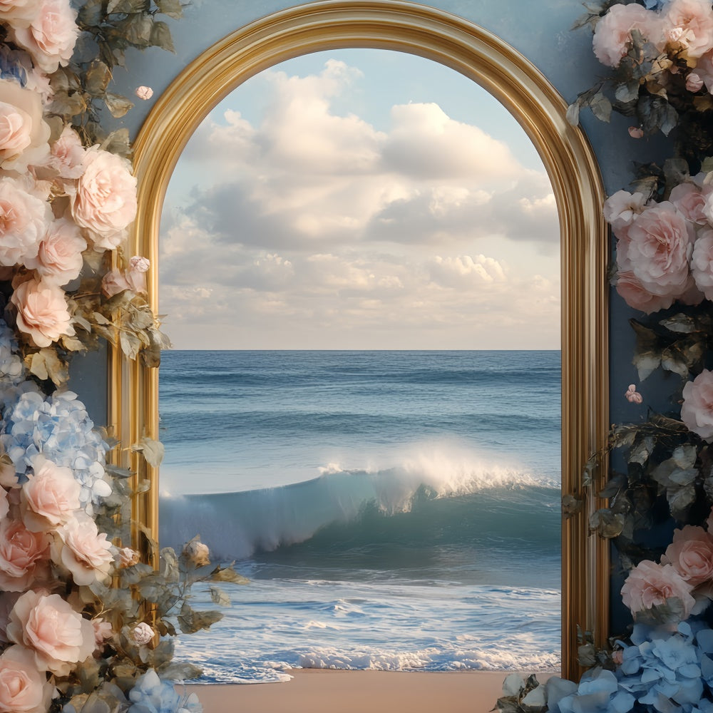 Beach Backdrops Golden Arch Floral Summer Backdrop CSH5-111