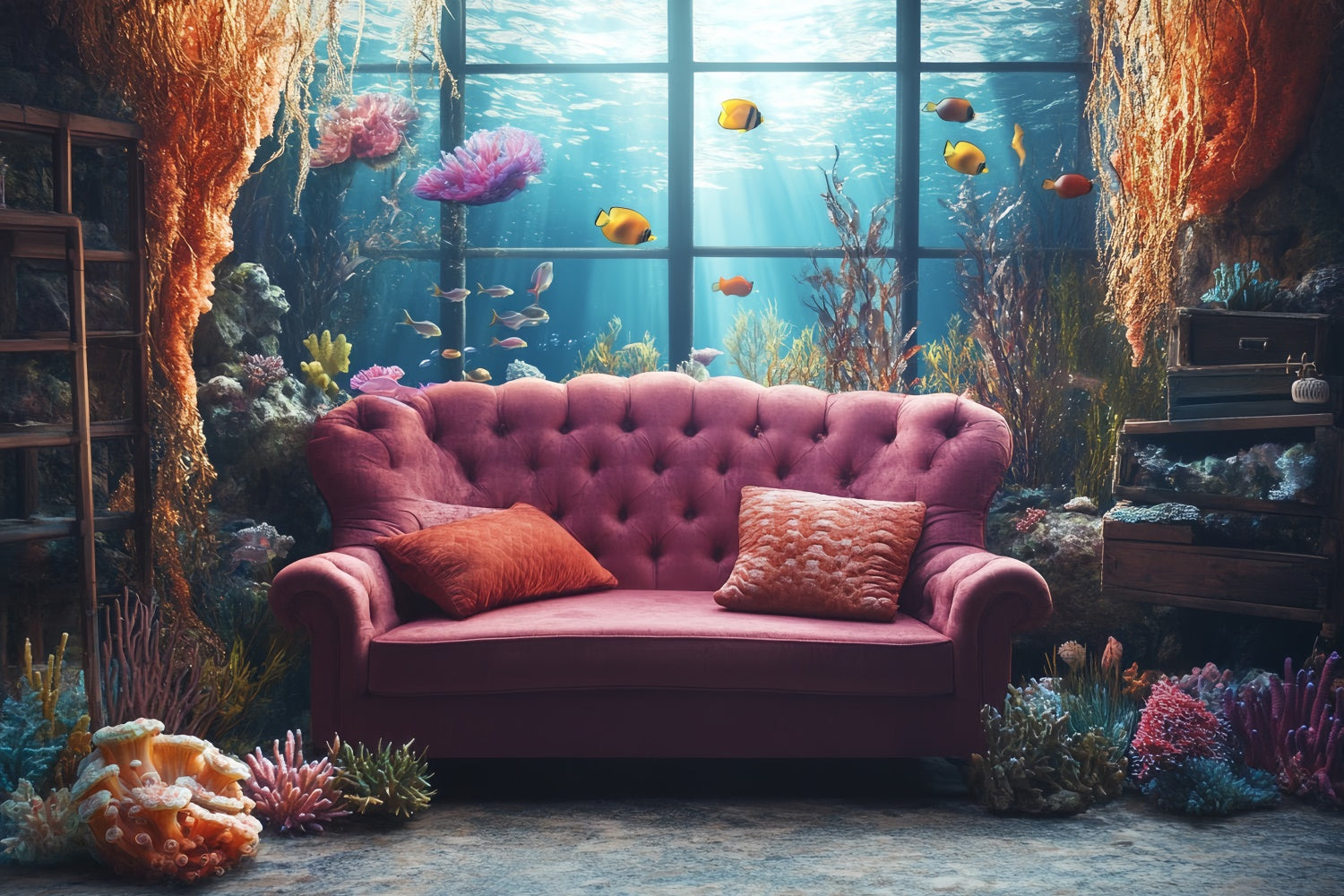 Summer Backdrops Vintage Sofa Ocean View Backdrop CSH5-113