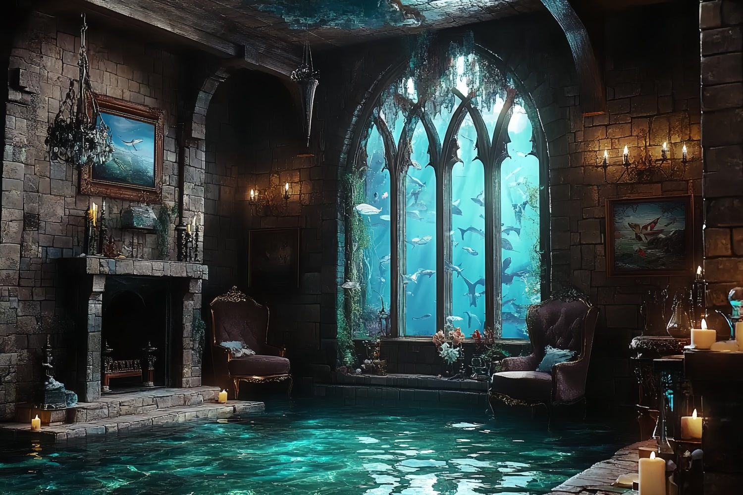 Underwater Backdrop Gothic Sea Castle Summer Backdrop CSH5-114