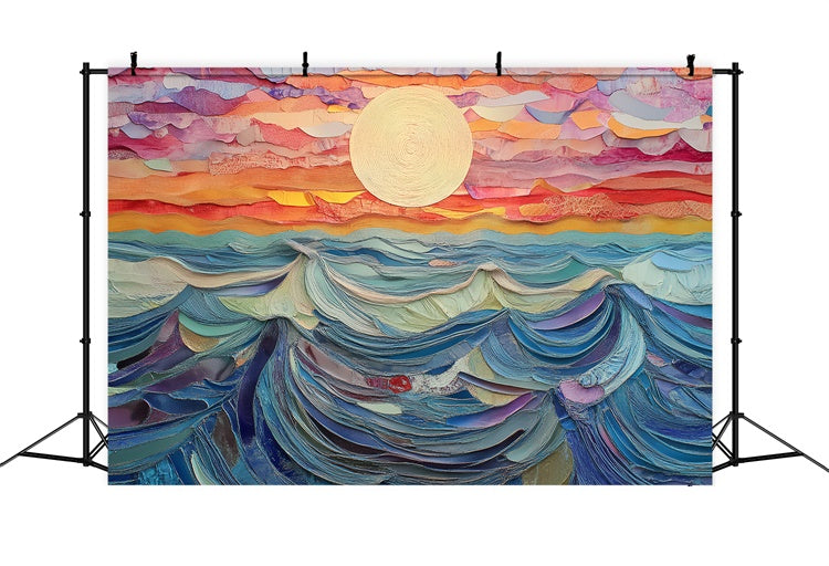Summer Backdrop Sunset Rainbow Waves Paint Backdrop CSH5-117