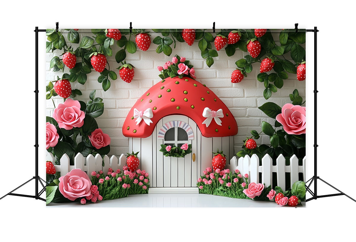 Strawberry Backdrop Cute Strawberry Cottage Summer Backdrop CSH5-121