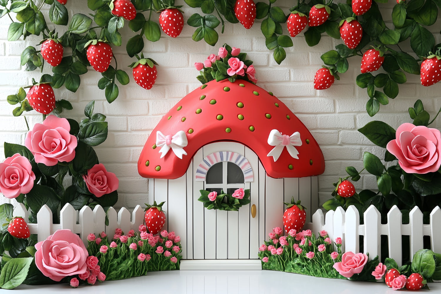 Strawberry Backdrop Cute Strawberry Cottage Summer Backdrop CSH5-121