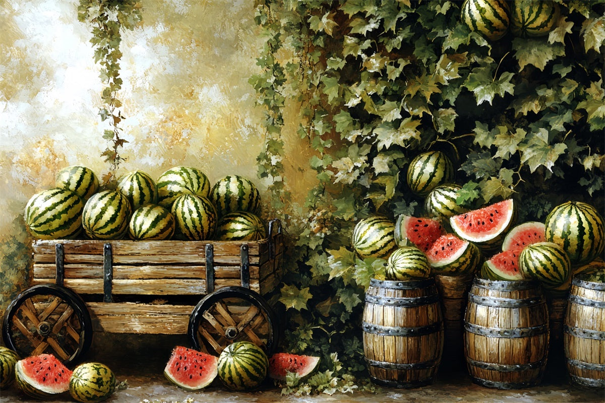 Watermelon Photo Backdrop Vintage Fruit Stand Summer Backdrops CSH5-126