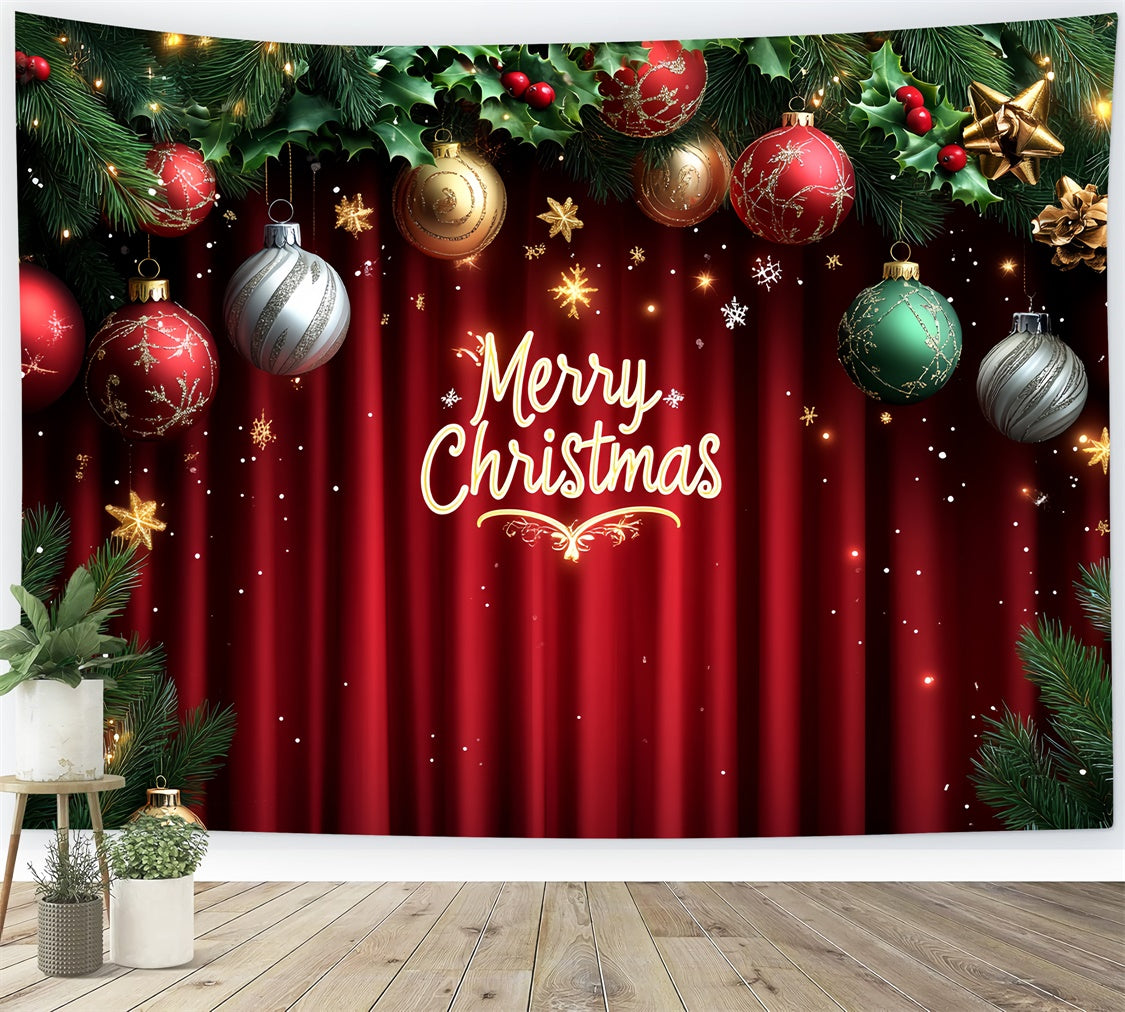 Christmas Stage Backdrops Red Curtain Holiday Decor Backdrop CSH5-147