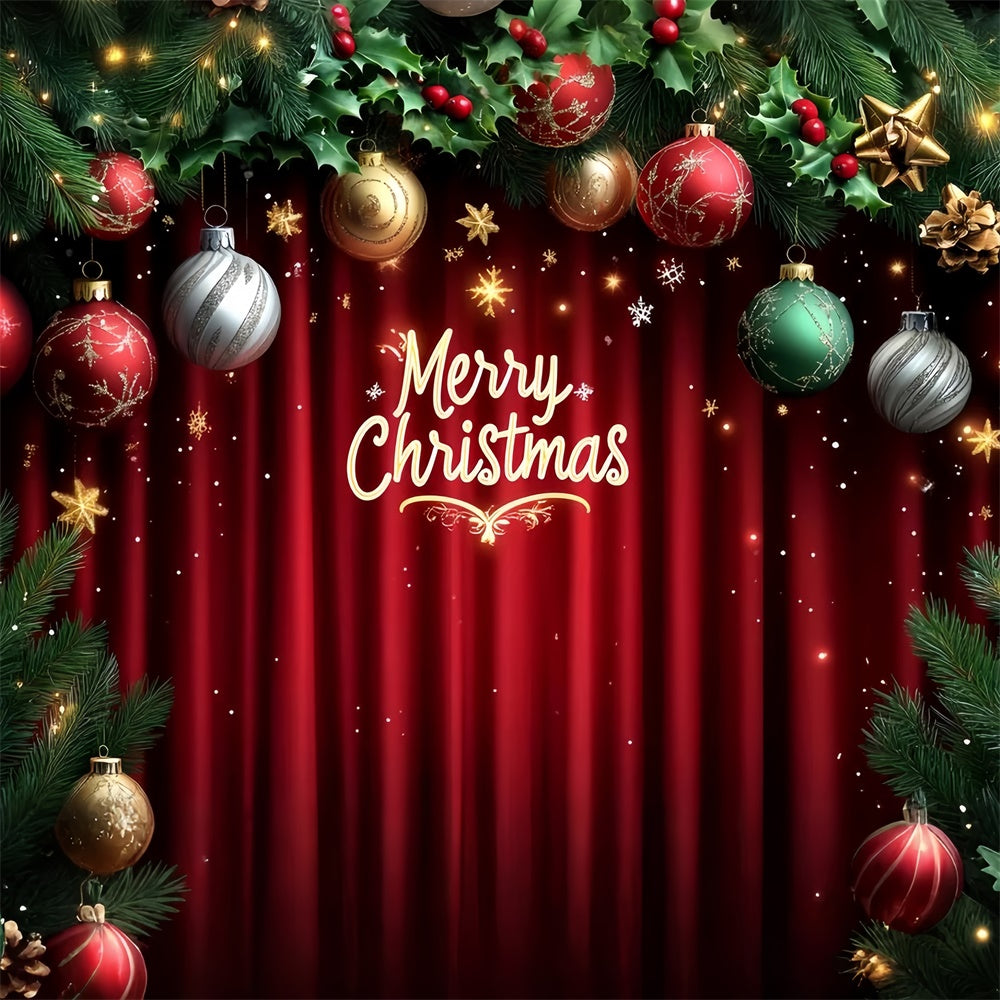 Christmas Stage Backdrops Red Curtain Holiday Decor Backdrop CSH5-147