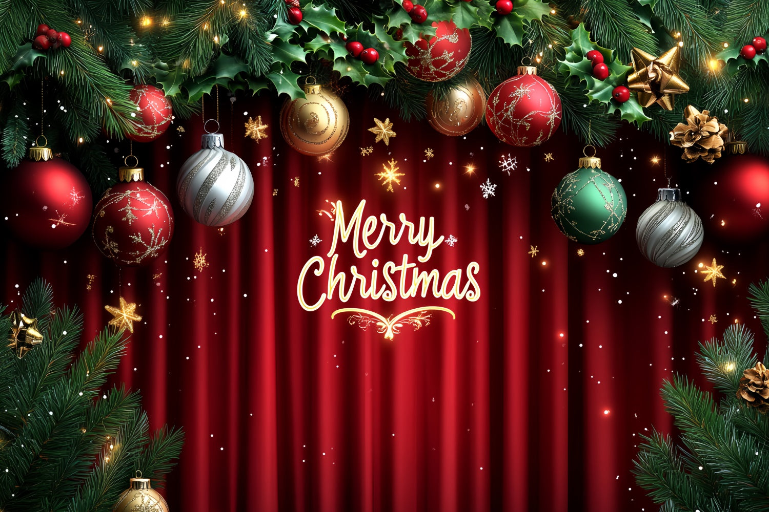 Christmas Stage Backdrops Red Curtain Holiday Decor Backdrop CSH5-147