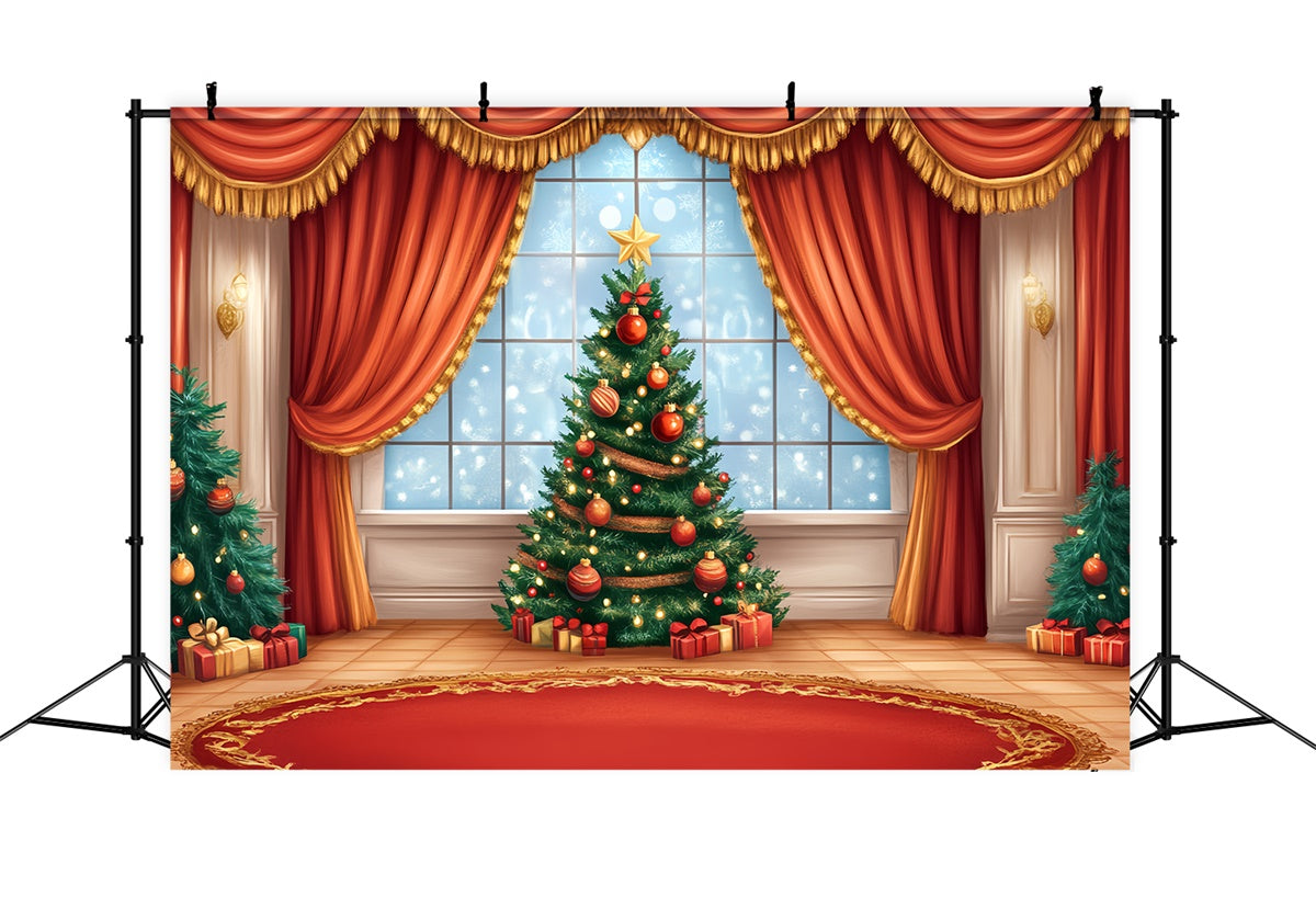 Christmas Stage Backdrops Holiday Window Red Curtain Backdrop CSH5-154