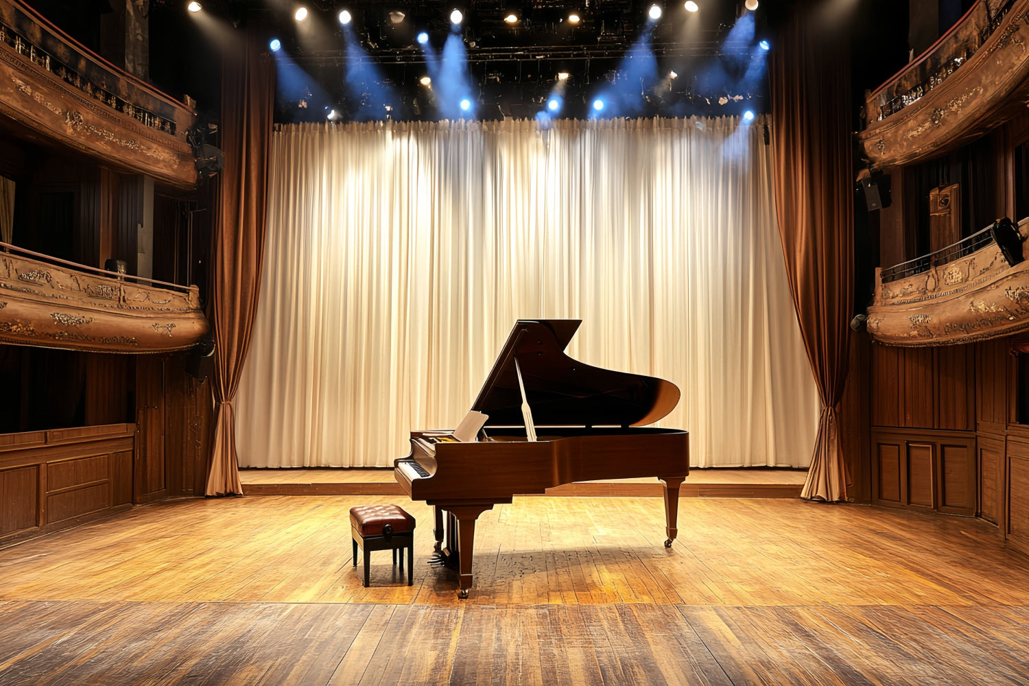 Concert Stage Backdrop Music Hall Wood Vintage Backdrop CSH5-155