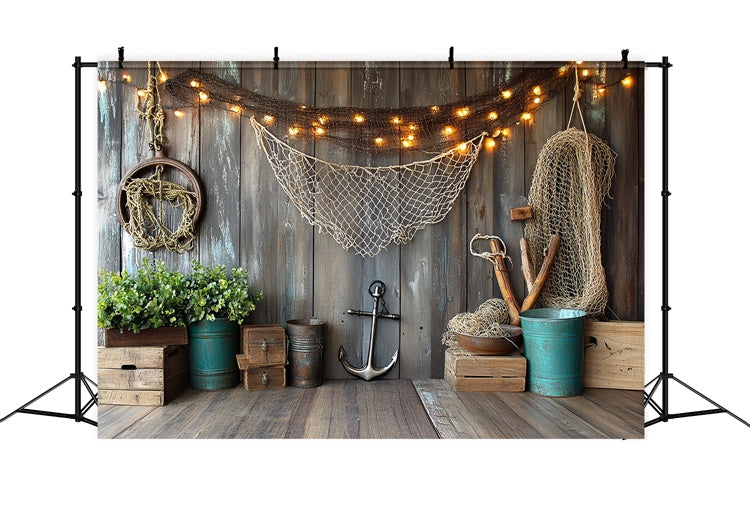 Fathers Day Backdrop Wooden Wall Fishing Gear Backdrop CSH5-17