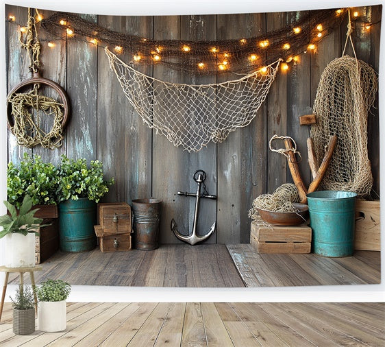 Fathers Day Backdrop Wooden Wall Fishing Gear Backdrop CSH5-17