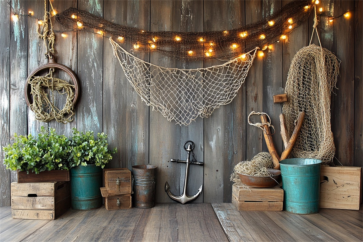 Fathers Day Backdrop Wooden Wall Fishing Gear Backdrop CSH5-17
