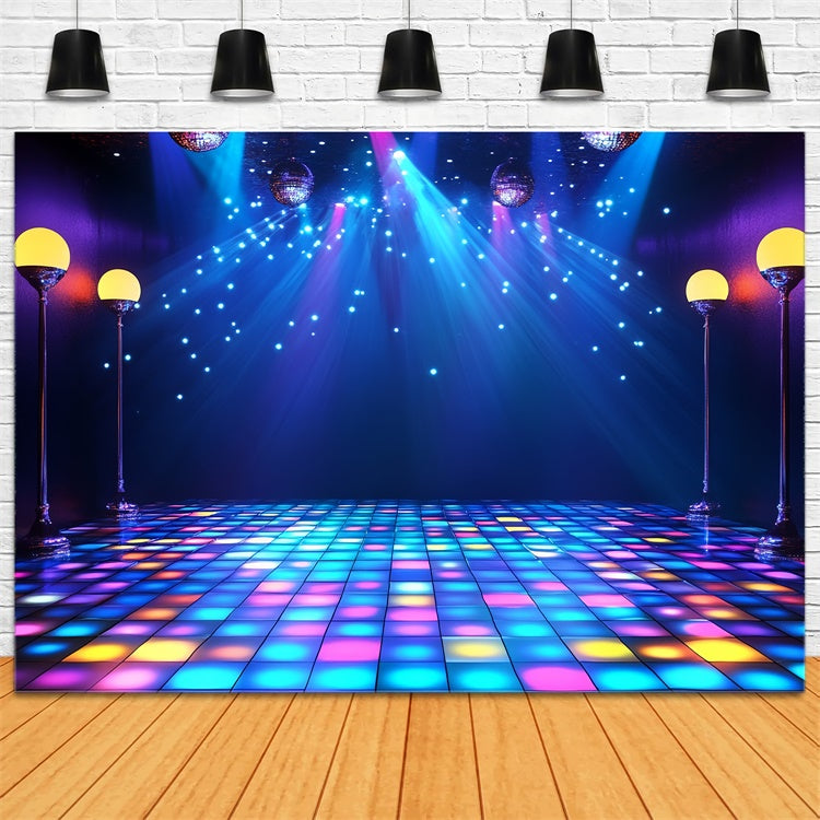 80s Photo Backdrop Disco Lights Floor Retro Backdrop CSH5-182
